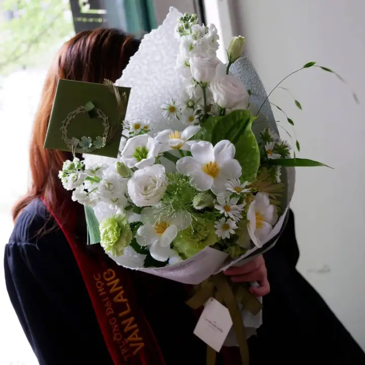 Pure White & Blue Graduation Bouquet
