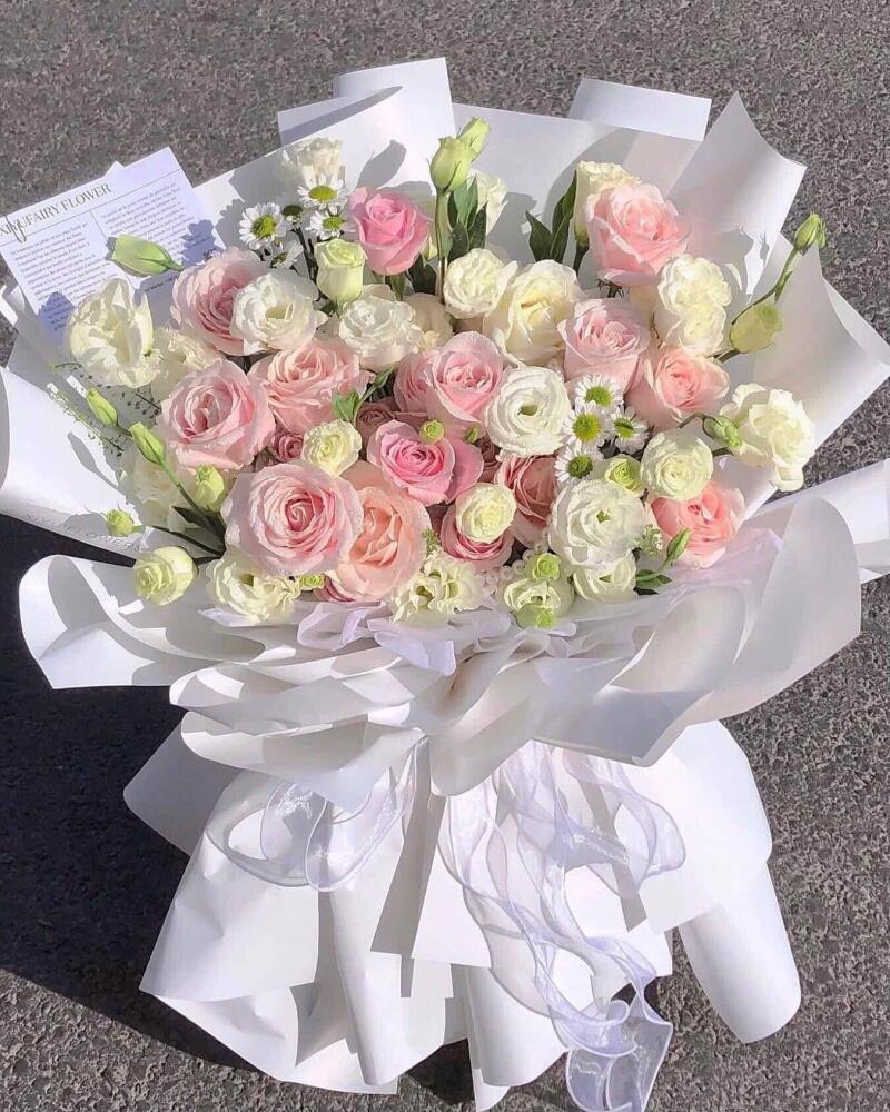 Bó Hoa Hồng Cát Tường Trắng Hồng