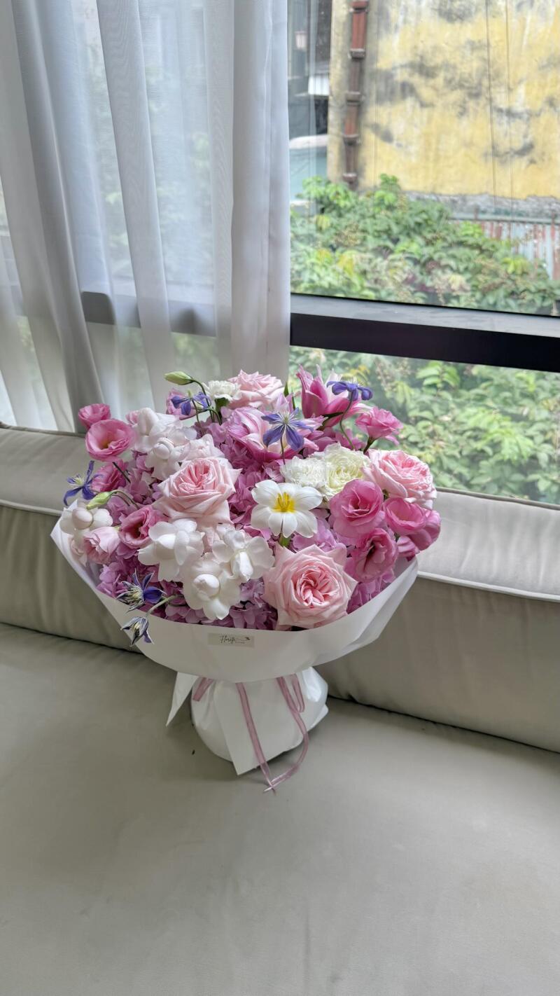 Bó Cẩm Tú Cầu Hồng Mix Hồng Vườn Tông Hồng Tím