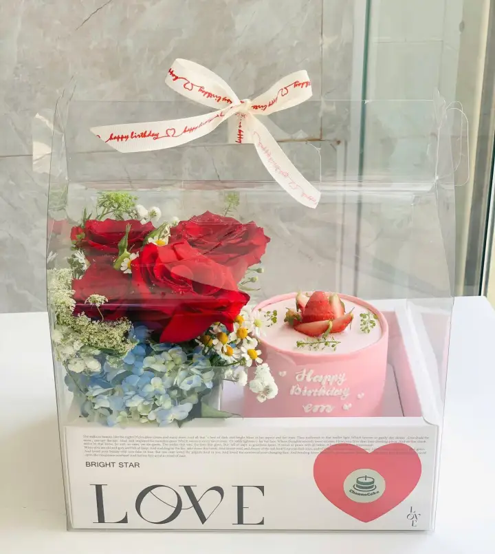 Red Rose & Pink Strawberry Cake Gift Set