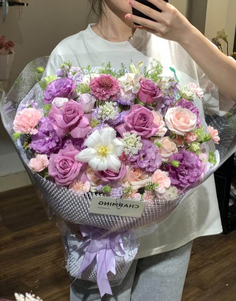 Bó Hồng Tím Mix Cát Tường Tông Lavender — ảnh 2