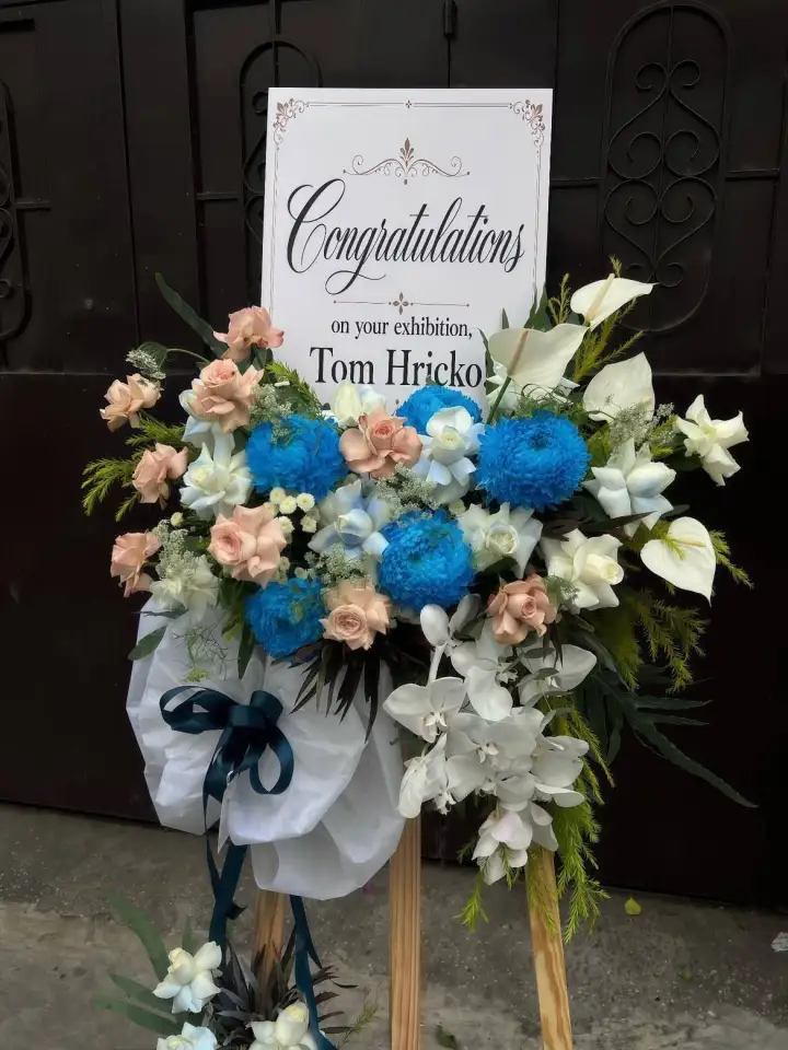 Blue & Peach Pink Congratulations Stand