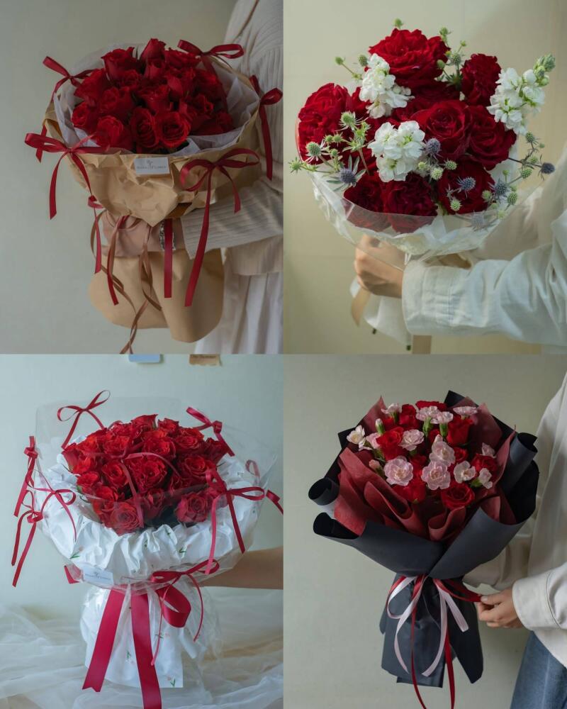 Bó Hồng Đỏ Cẩm Chướng Phấn Đêm