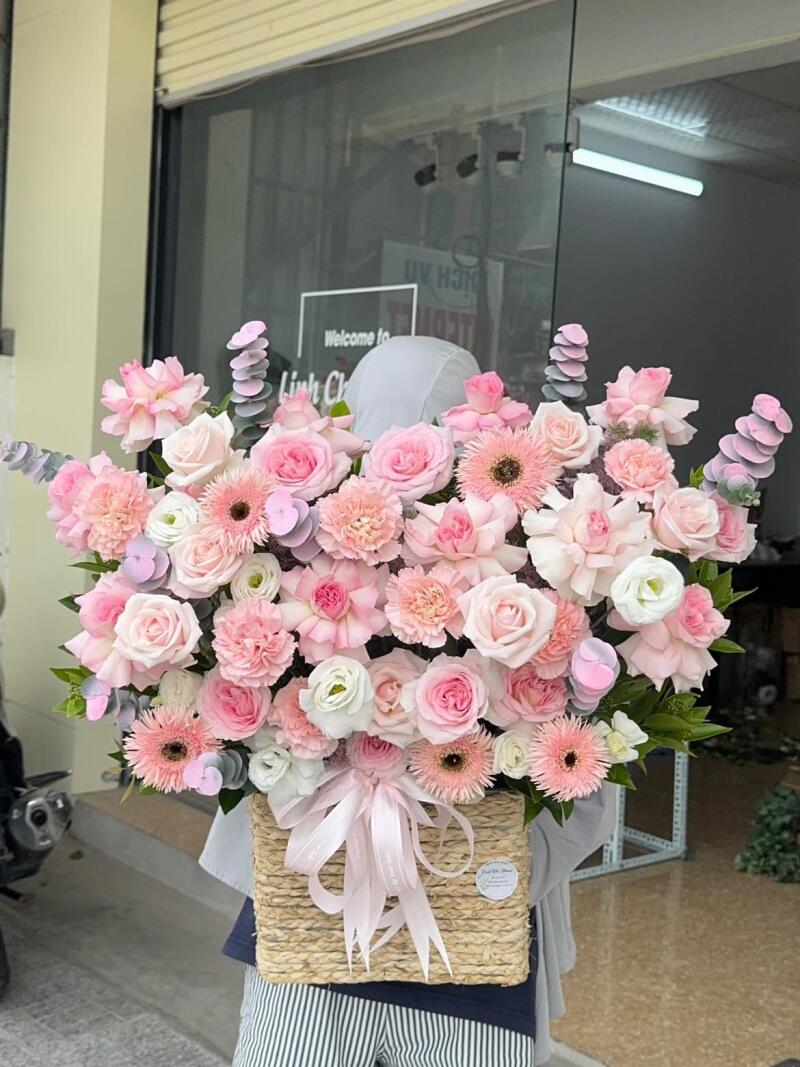Giỏ Hồng Phấn Mix Đồng Tiền Cỡ Lớn — ảnh 2