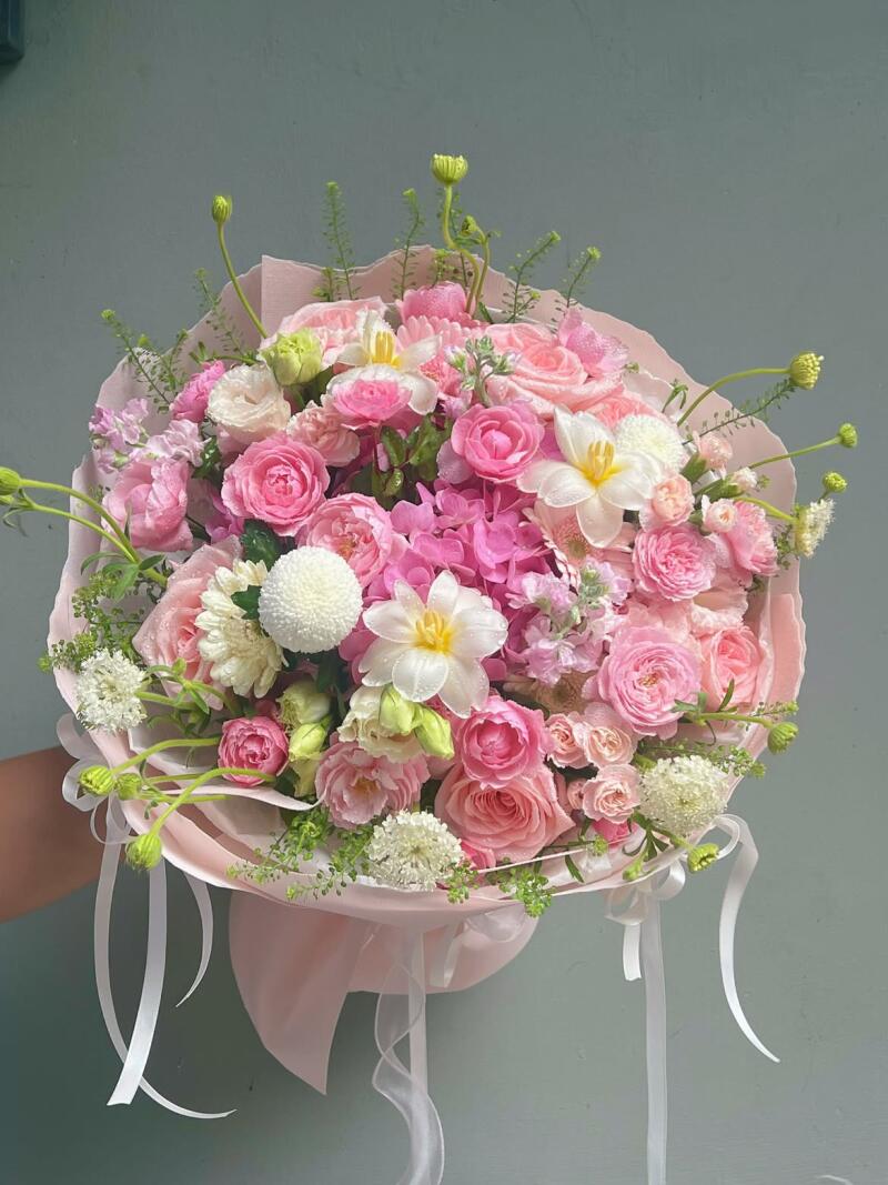 Bó Hồng Vườn Hồng Mix Cẩm Tú Cầu