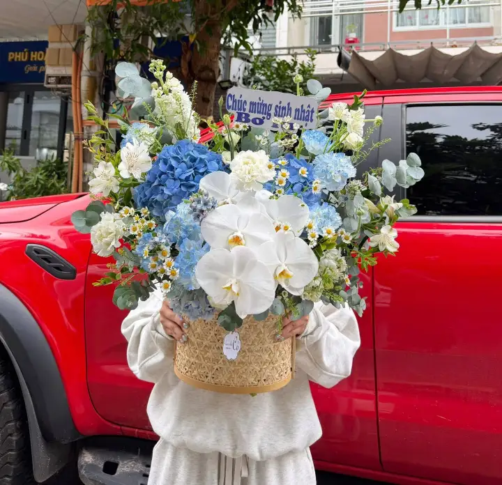 Blue Birthday Flower Basket
