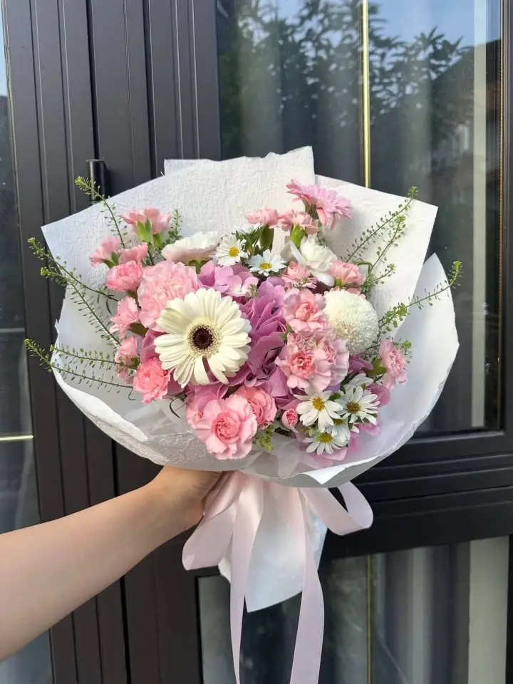 Pink Carnation & Purple Hydrangea Bouquet