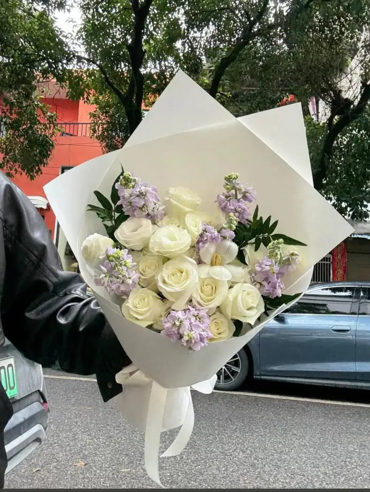 White Rose & Purple Delphinium Bouquet — photo 2