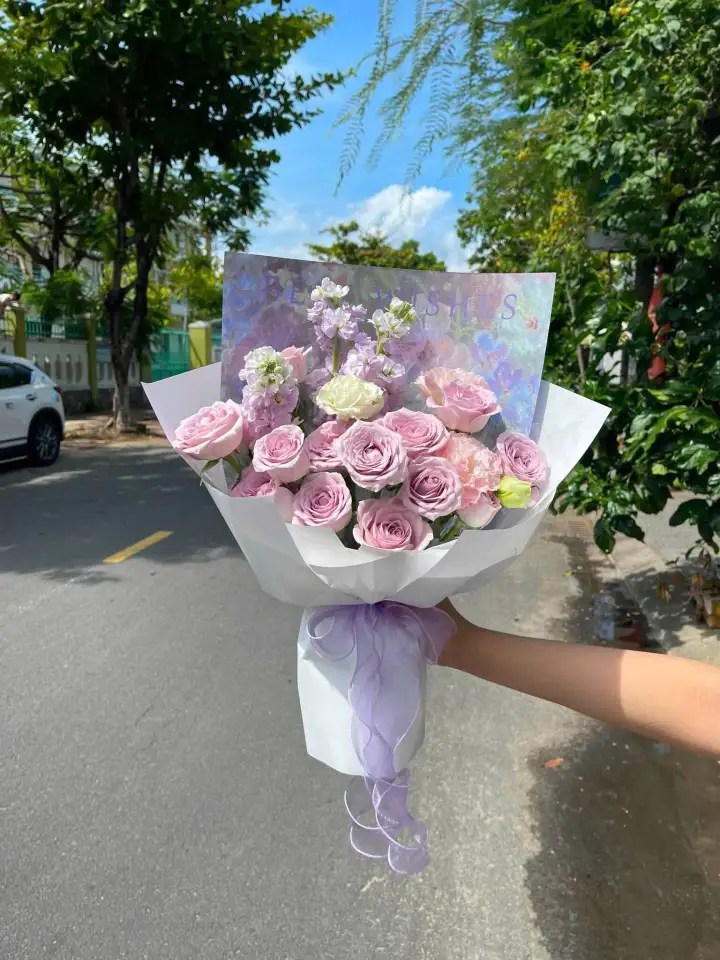 Smoky Lilac Rose & White Lisianthus Bouquet — photo 2