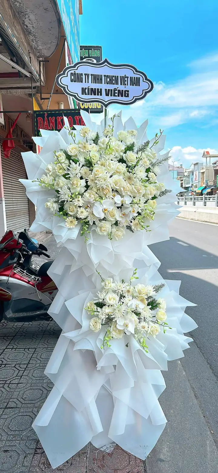 Layered White & Cream Funeral Stand