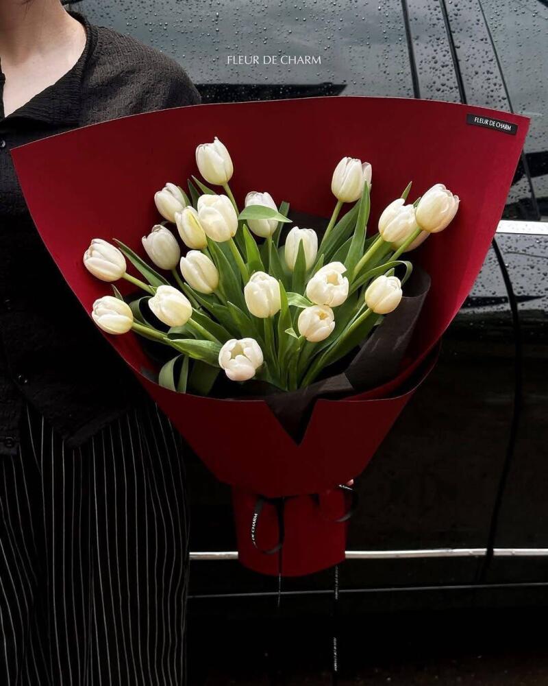 Bó Tulip Kem Quý Cô Cổ Điển