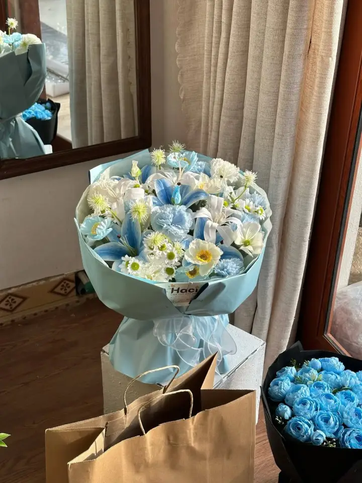 Blue & White Silk Flower Bouquet — photo 4