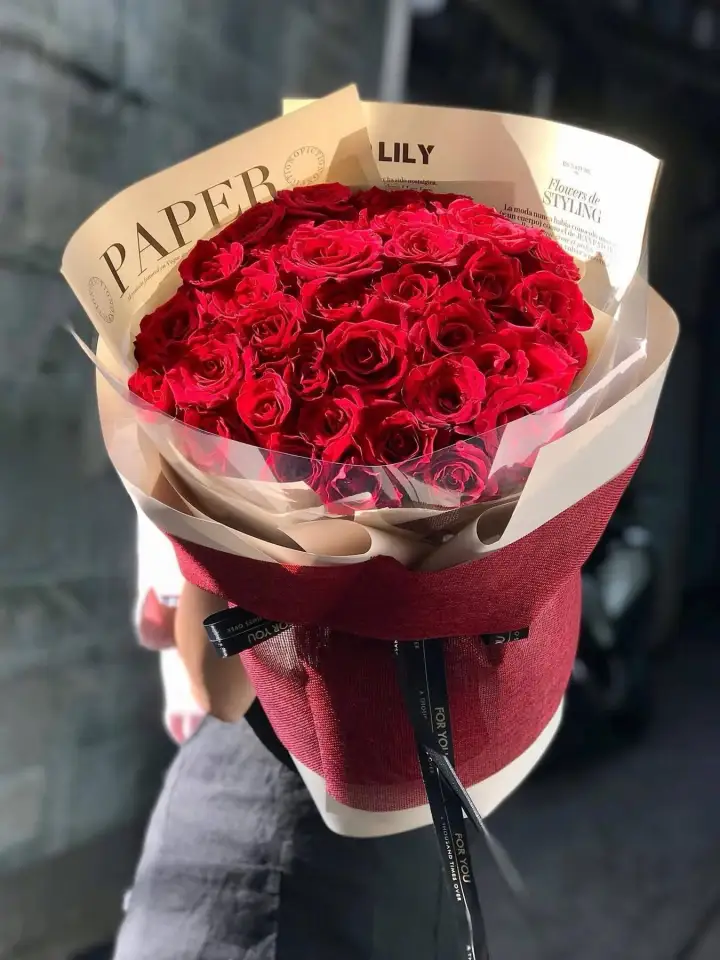 Classic Red Rose Bouquet in Newspaper Wrap