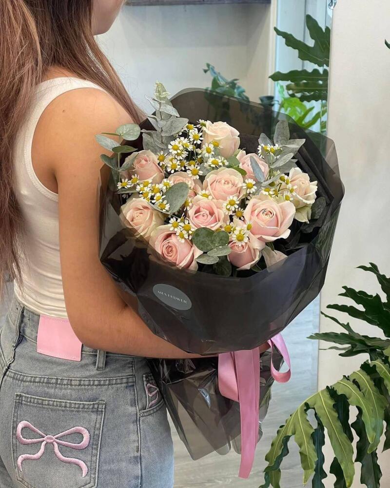 Bó Hoa Hồng Phấn Giấy Khói