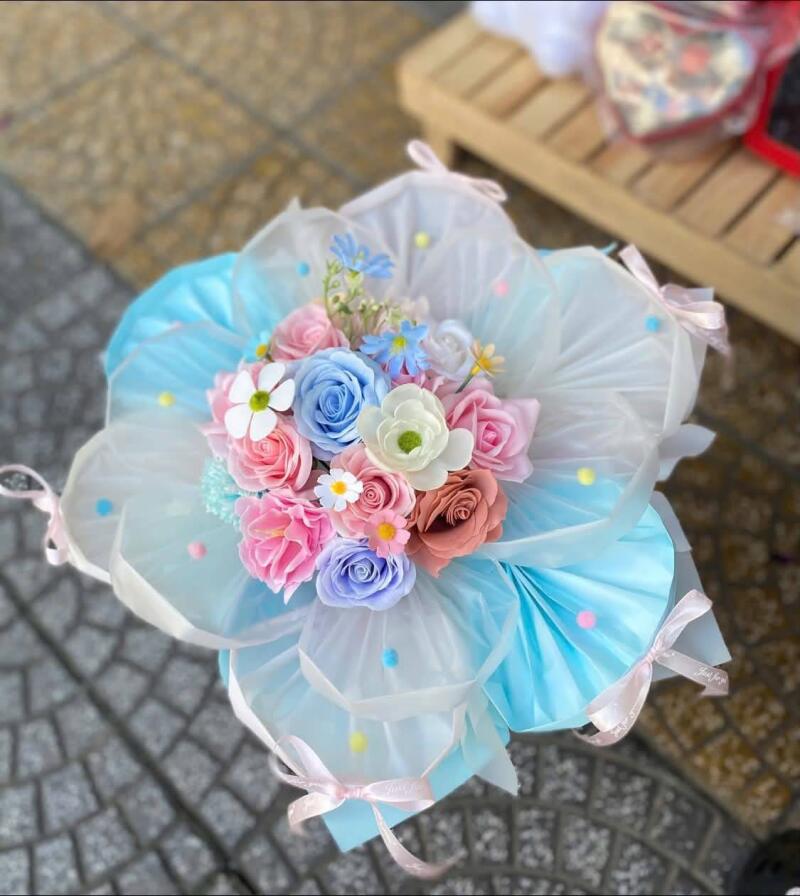Bó Hoa Sáp Hồng Xanh Pastel