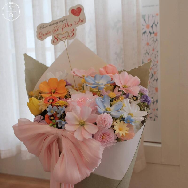 Chậu Hoa Lụa Xuân Pastel 8/3