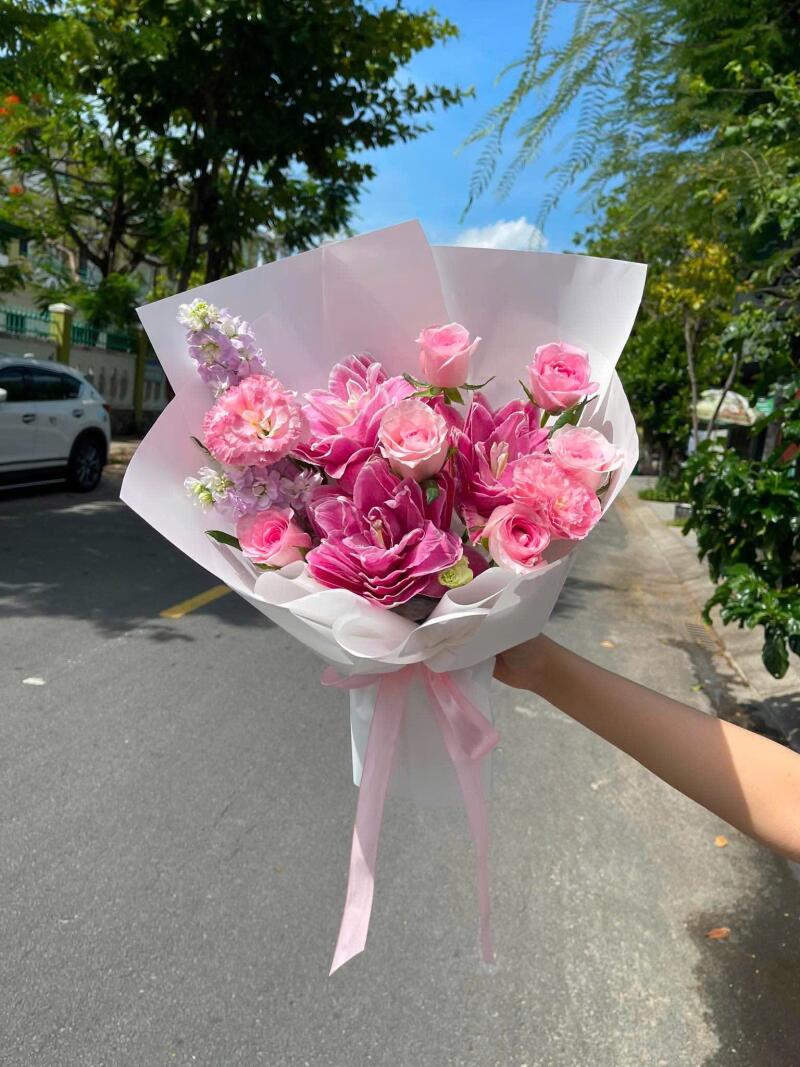 Bó Ly Kép Hồng Sen Mix Hồng Phấn — ảnh 2