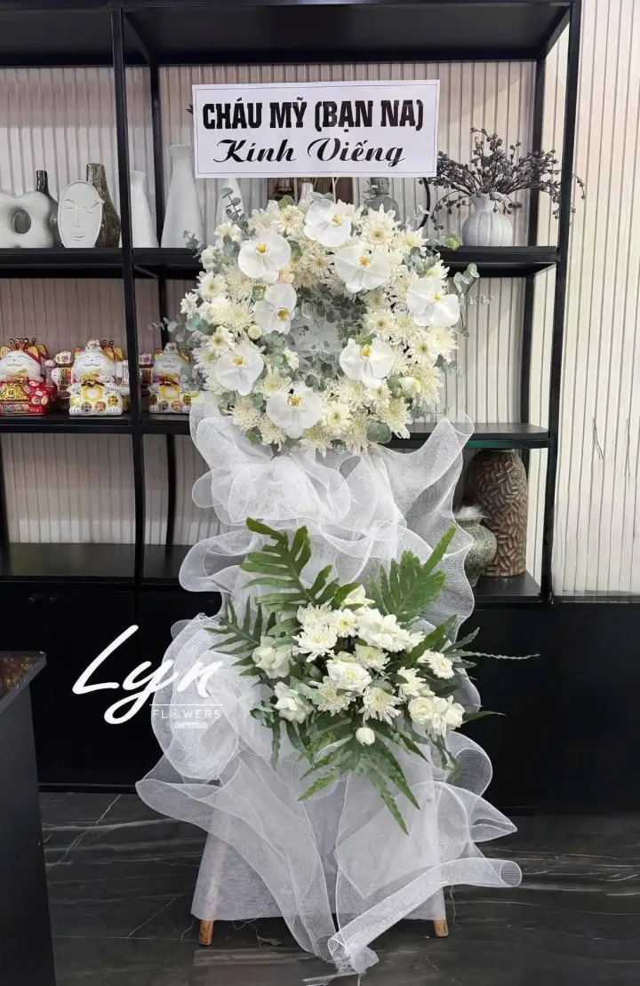 Phalaenopsis Orchid & White Tulle Sympathy Stand