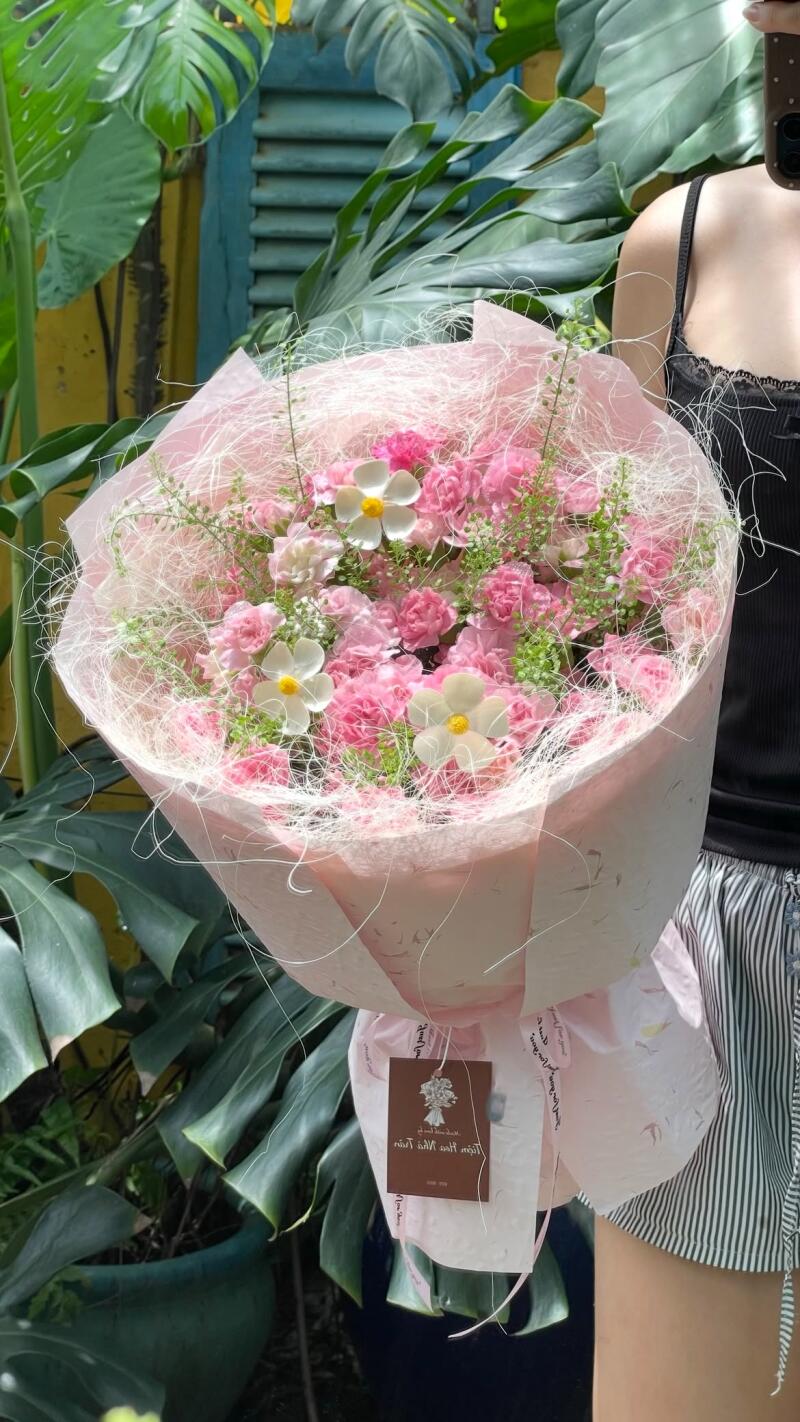 Bó Cẩm Chướng Hồng Bọc Lụa Hồng — ảnh 4
