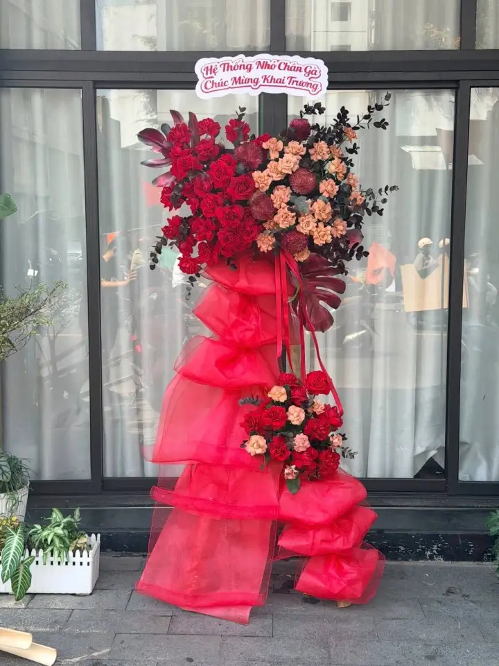 Three-Tier Red Grand Opening Stand with Red Tulle