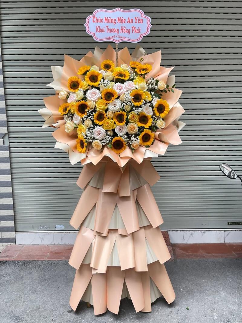 Kệ Hoa Khai Trương Hướng Dương Cam Kem