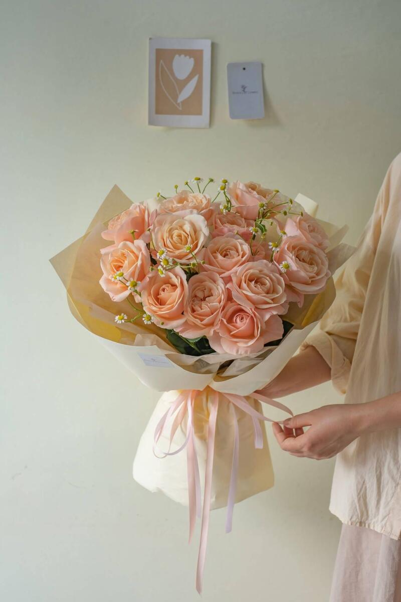 Bó Hồng Cam Đào Nắng Sớm