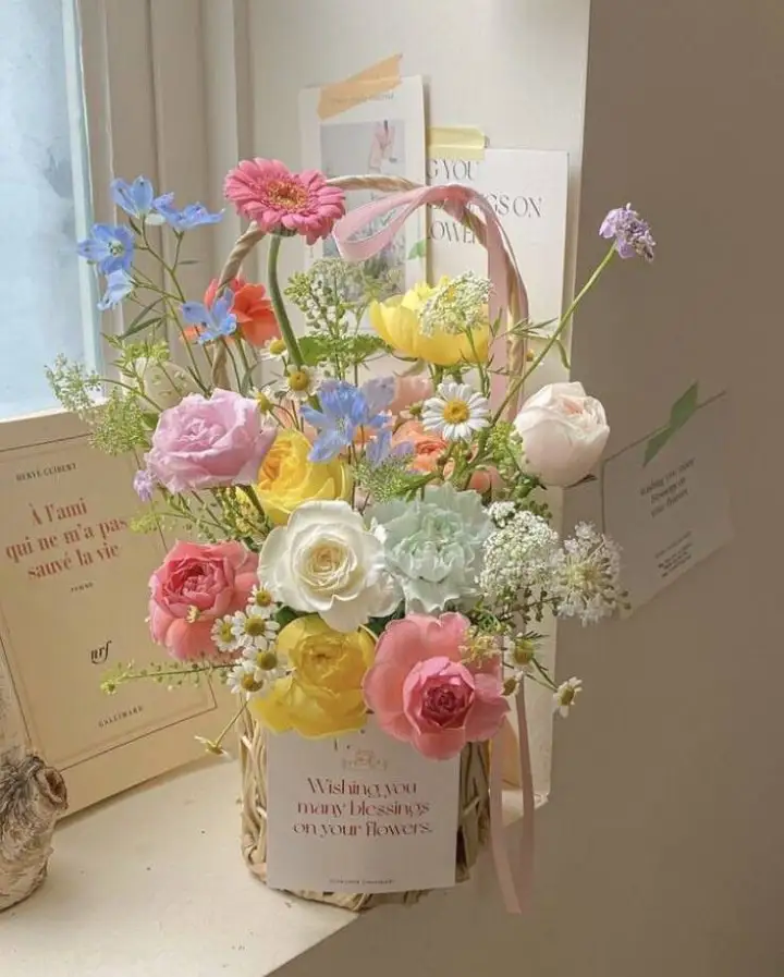 Sweet Pastel Fresh Flower Basket