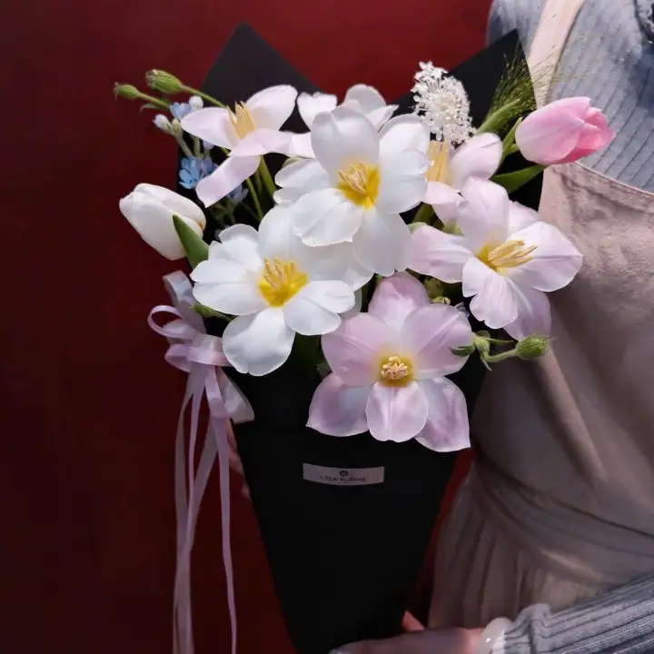 Bold Tulip Bouquet in Black Cone
