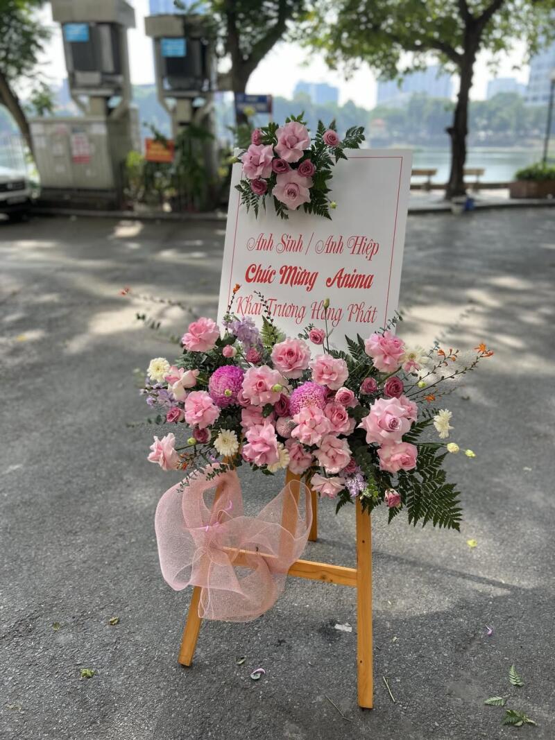 Bảng Hoa Chúc Mừng Khai Trương Hồng Pastel