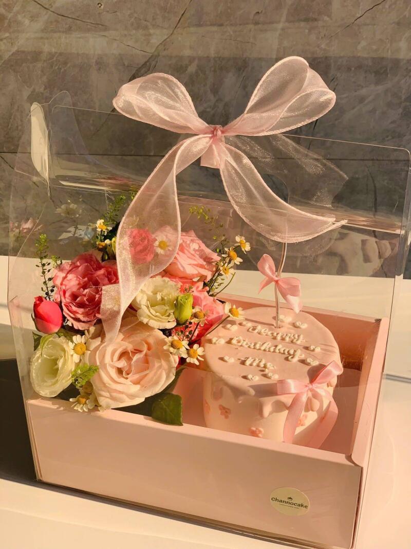 Set Quà Hoa Bánh Drip Hồng Xách Tay