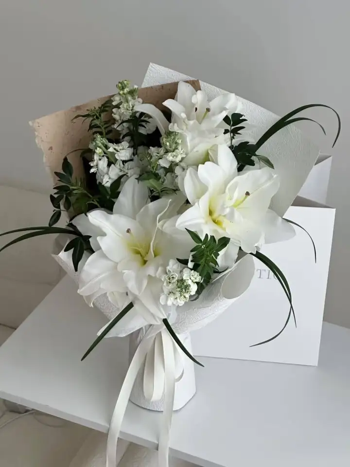 White Lily & White Violet Bouquet