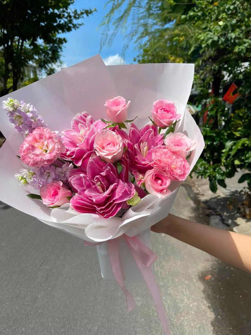 Bó Ly Kép Hồng Sen Mix Hồng Phấn