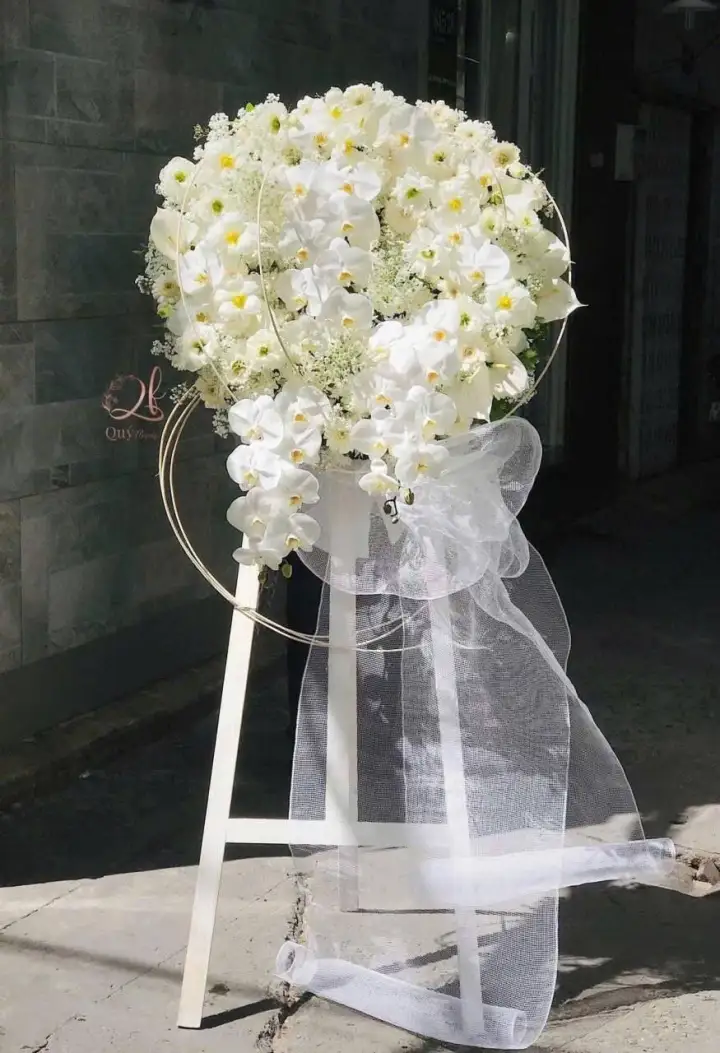White Phalaenopsis Orchid Crescent Funeral Stand