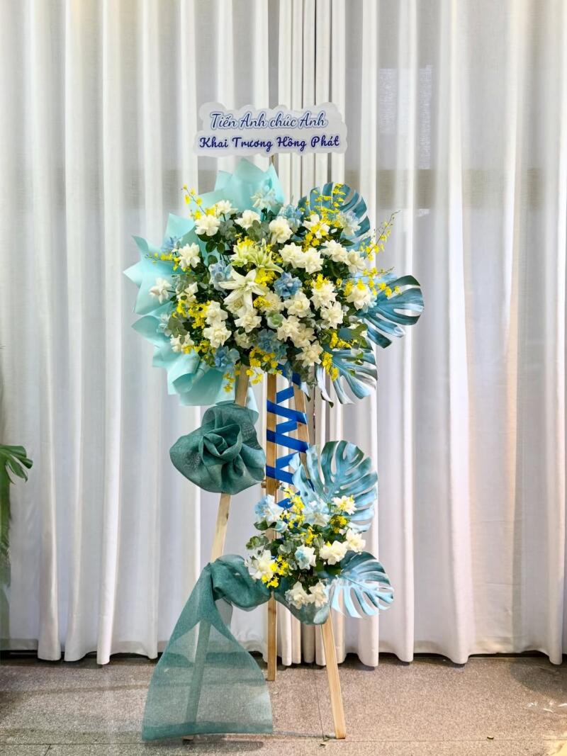 Kệ Hoa Khai Trương Xanh Mint Vàng Chanh