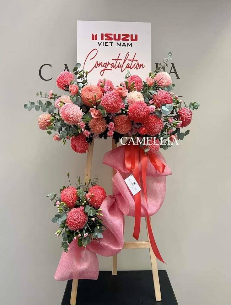 Kệ Hoa Chúc Mừng San Hô Rực Rỡ
