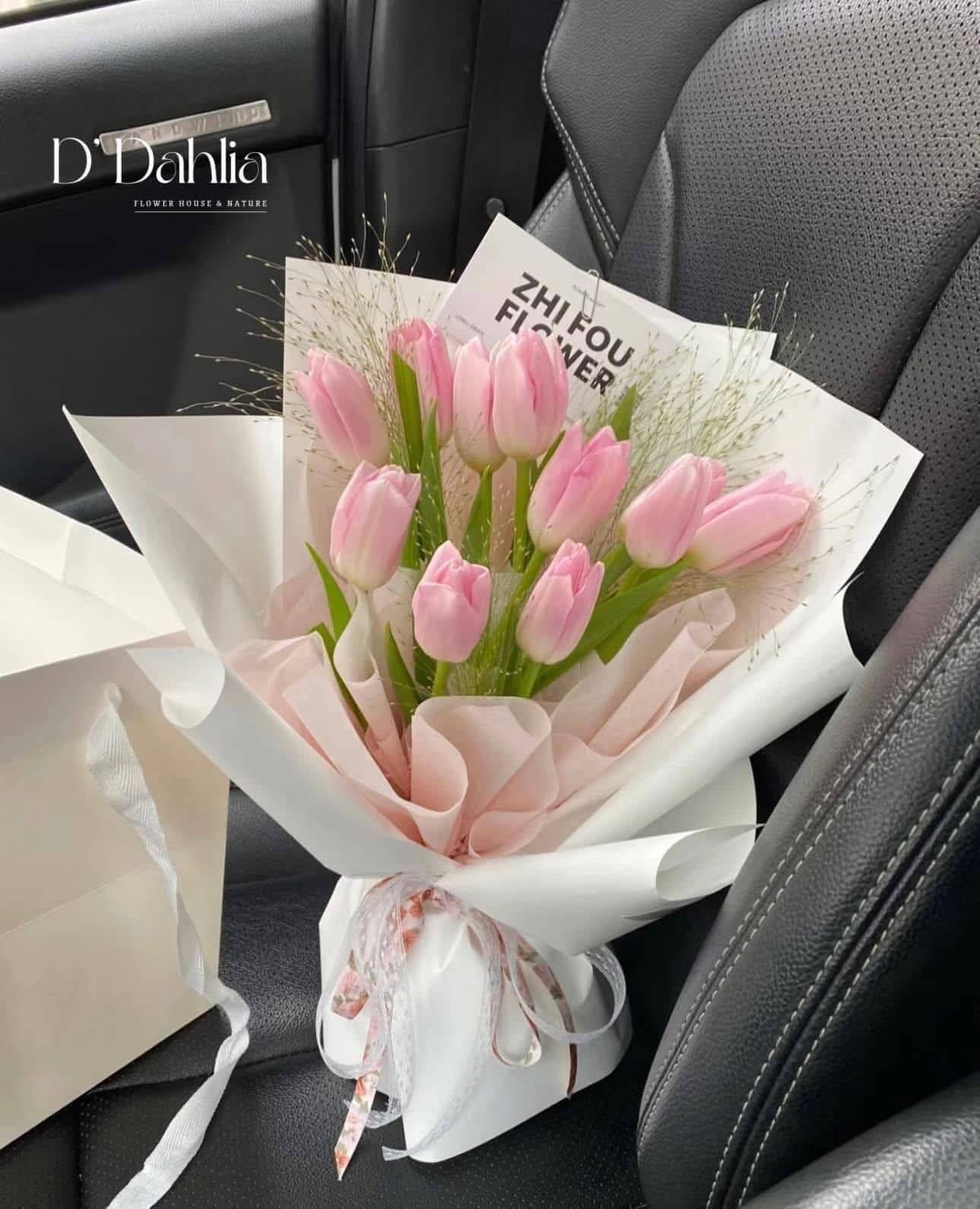 Bó Hoa Tulip Hồng Cỏ Misty
