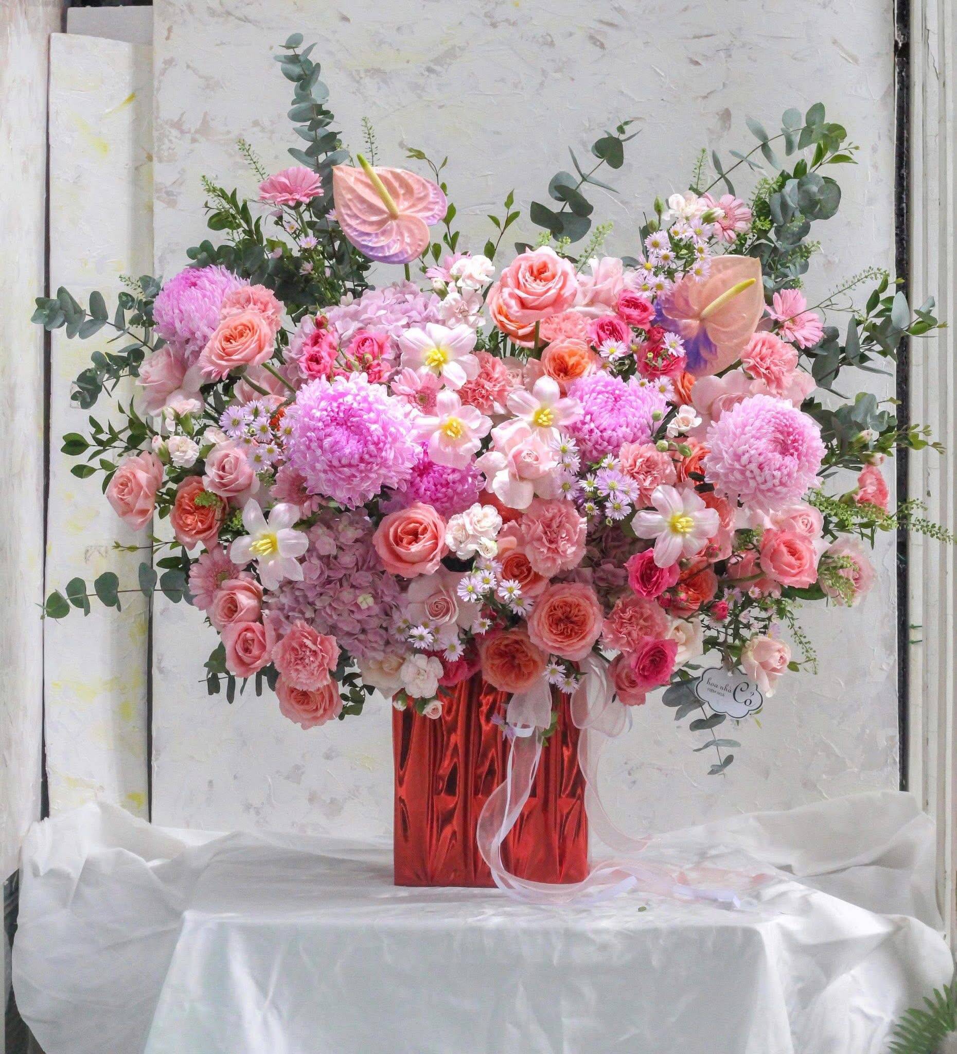 Bình Hoa Hồng Cam Đào Lộng Lẫy