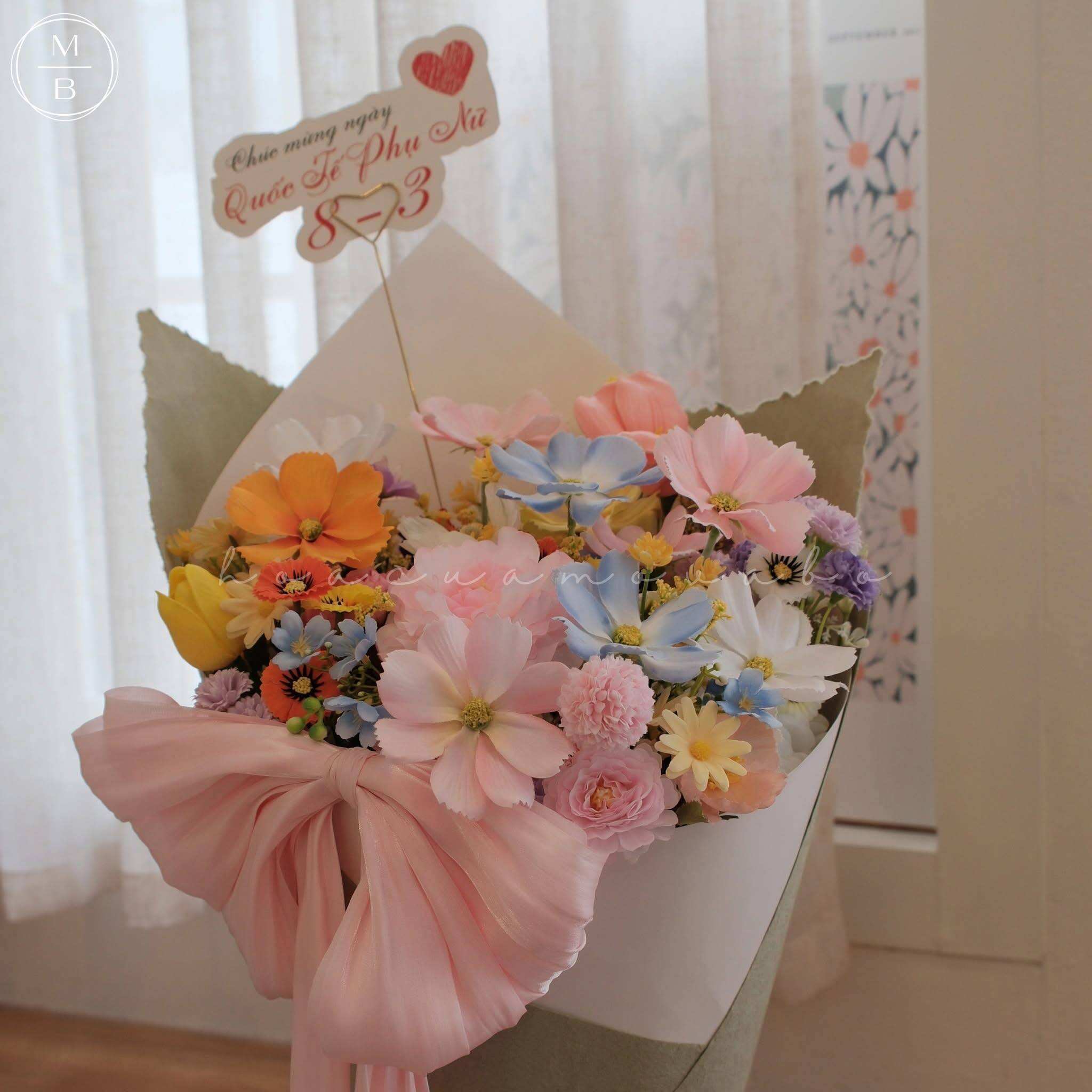 Chậu Hoa Lụa Xuân Pastel 8/3