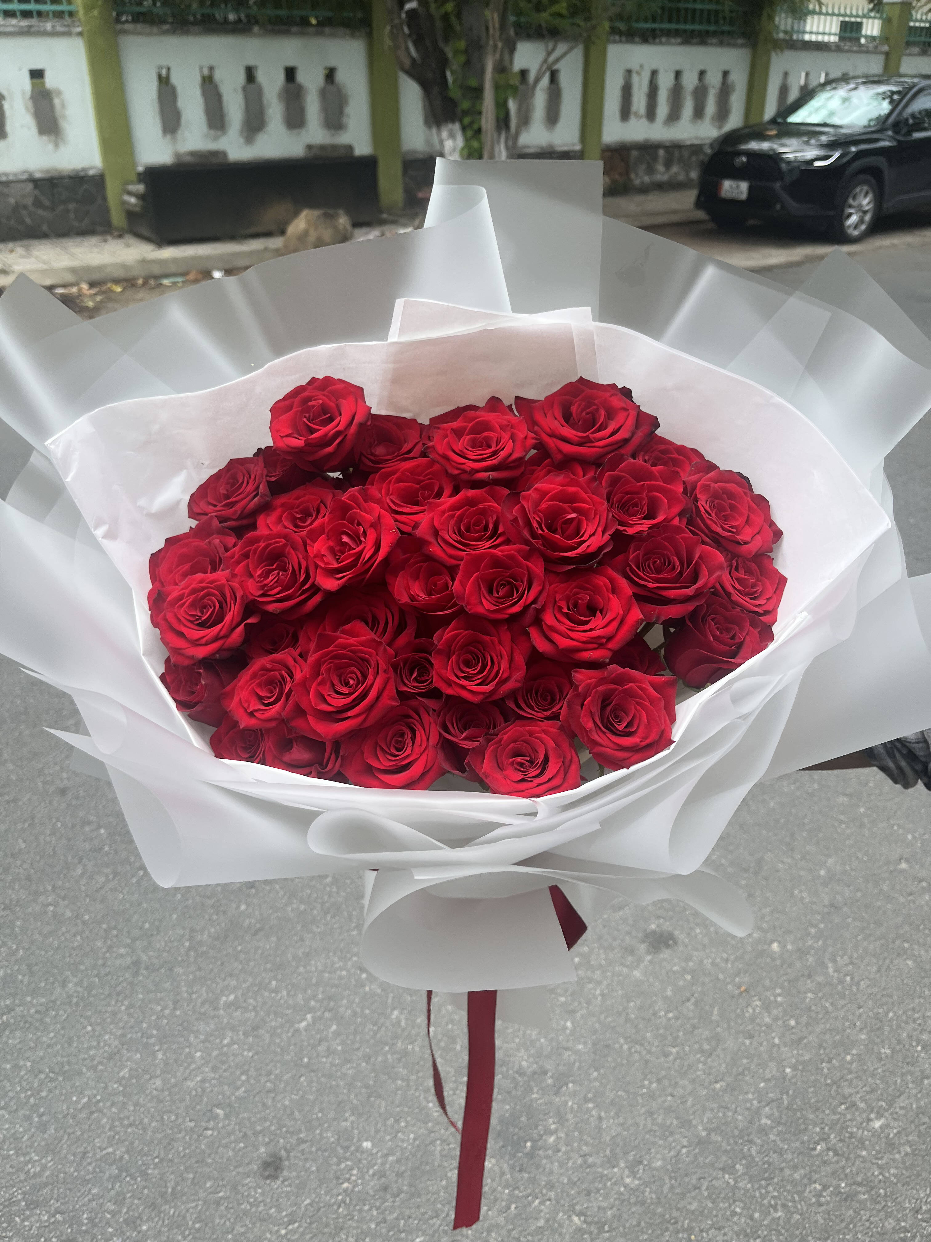 Bó Hồng Đỏ Cỡ Lớn Gói Trắng