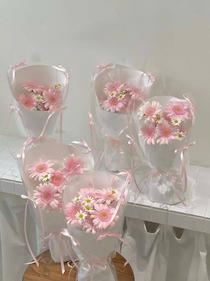 Bó Đồng Tiền Hồng Nơ Xinh