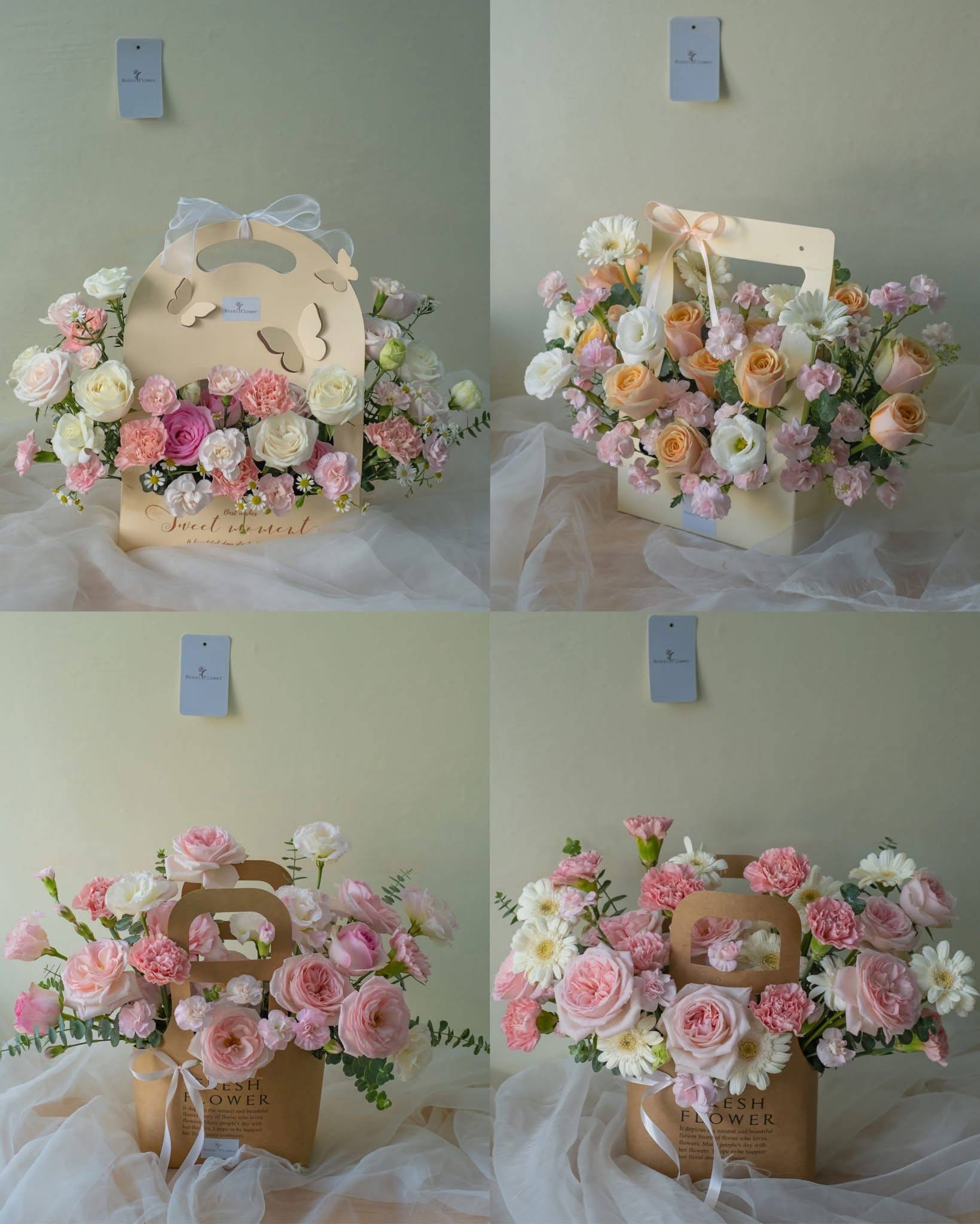 Giỏ Hoa Fresh Flower Cam Hồng