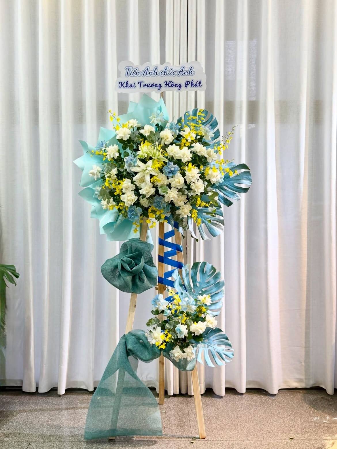 Kệ Hoa Khai Trương Xanh Mint Vàng Chanh